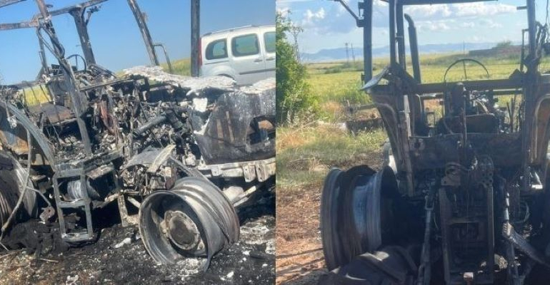 Mardin’de iki traktör ile iki trafo yakıldı